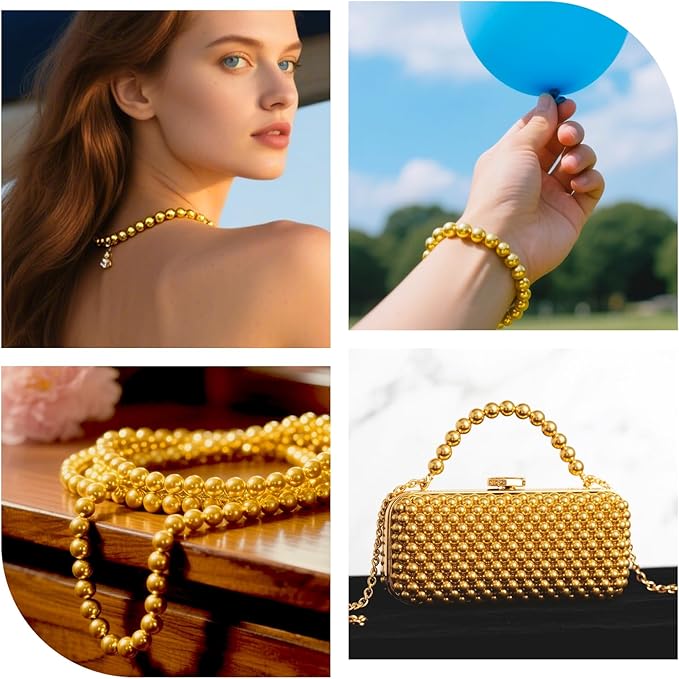 Laopottbeads 350 Pcs Gold 10MM Beads for Jewelry Making Round Beads DIY Kit for Bracelets, Earrings, Necklaces & Anklets