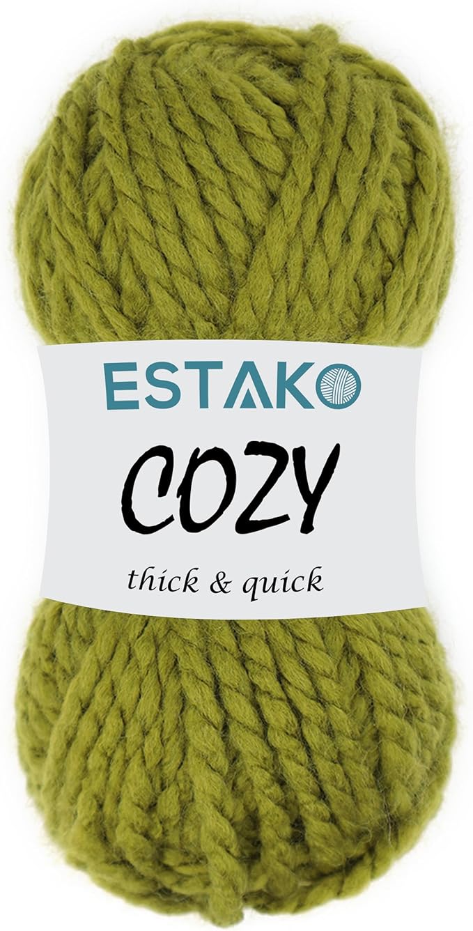 Estako Cozy Thick & Quick Yarn 20% Wool 80% Acrylic Soft Super Bulky Weight #6 Knitting and Crocheting Yarn 3.52 oz (100gr) 65 yds (60 m) (50490-Grass)