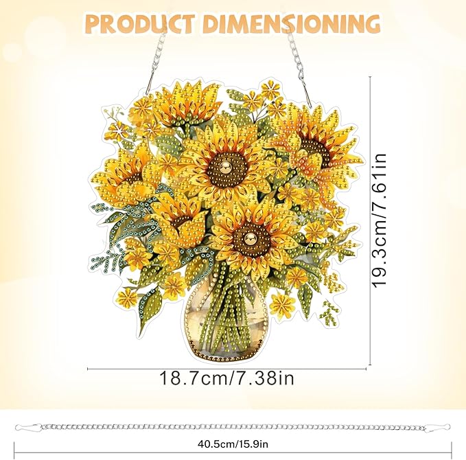 Bowetile Spring Diamond Art Hanging Kits for Adults, Diamond Art Suncatchers Sunflowers, 5D Special Shape Diamond Painting Pendant Window Ornament Gifts for Home Wall Garden Door Decor