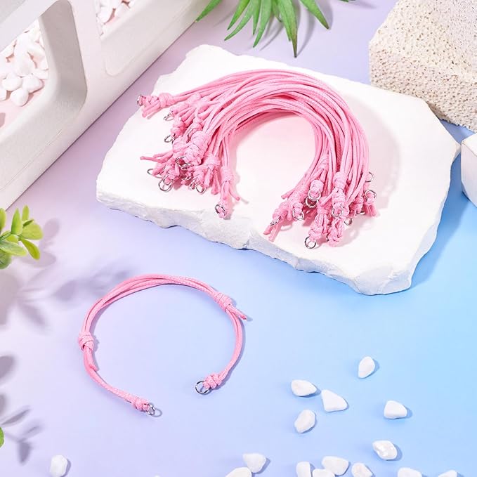 KISSITTY 20pcs Adjustable Bracelet Cords for Connector Charms Waxed Polyester Thread Cord Pink Color Half Finished Bracelet for Friendship Bracelets Jewelry Making