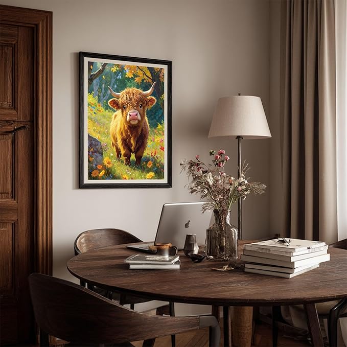 Gemozaic Highland Cow Diamond Painting Kits for Adults, Cute Cow Diamond Art Kits for Adults, Farmhouse Gem Art Kit for Gift Home Wall Decor, 12 x 16 Inch, No Frame