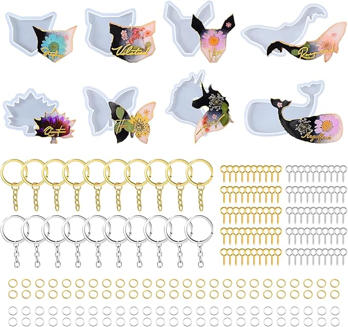 228pcs Resin Keychain Molds, UV Resin Molds for Beginner, Animal Leaf Shape Silicone Molds for Keychain Jewelry Pendant Making