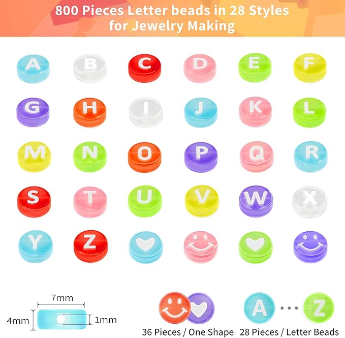 ARTDOT 800 Pieces Assortment Letter Beads for Friendship Bracelets Making Kit, 28 Styles Jewelry Making Supplies Beads Set Preppy Crafts Art for Adult