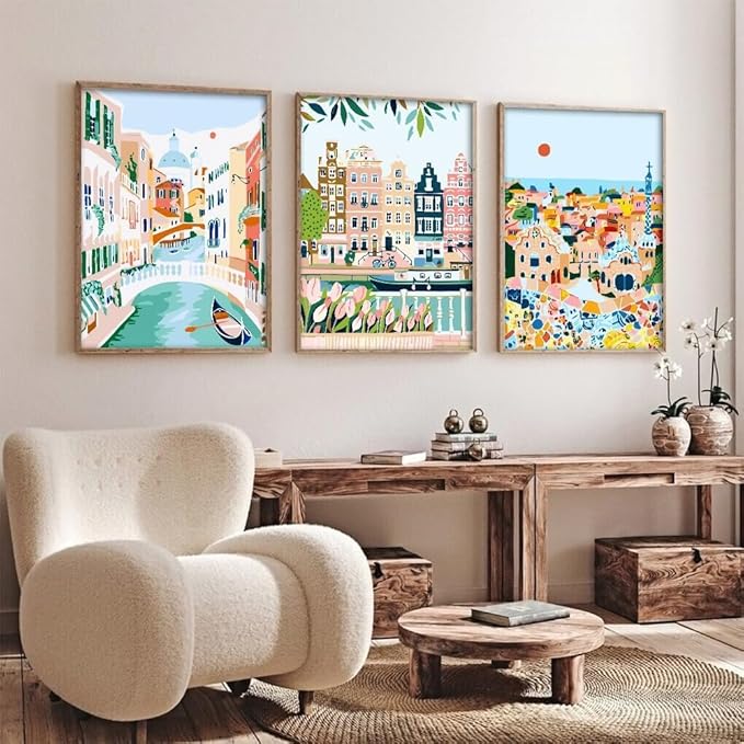 cupmod 6 Packs Paint by Number for Adults,Scenery-Cityscape DIY Acrylic Oil Painting Paint by Numbers Kits on Canvas,Adults Paint by Numbers Kits Drawing Paintwork for Home Decor