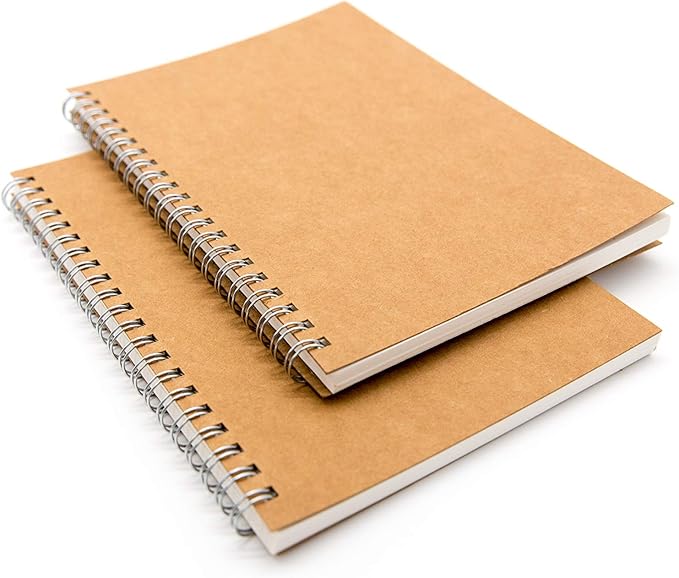 DSTELIN Blank Spiral Notebook, 9-Pack, Soft Cover, Sketch book, 100 Pages / 50 Sheets, 7.5 inch x 5.1 inch (Brown)
