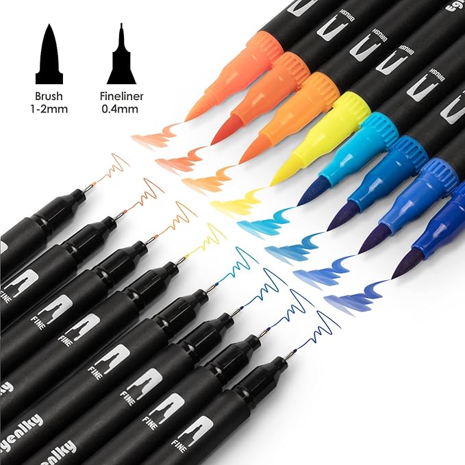 Colored Markers for Adult Coloring, Coloring Books for Adults Relaxation, 36 Marker Set Felt Tip Marker with Brush and Fine Tip for Adult Teen Kid