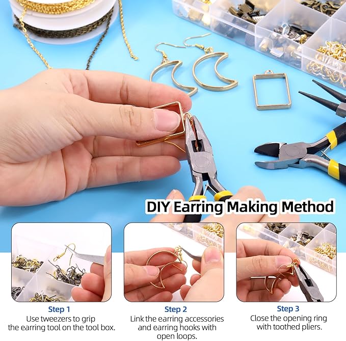 Glarks 1468Pcs Jewelry Making Supplies Kit with Pliers, Findings, Beading String for Repair, Making and Beading