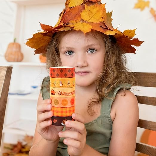 Fall Washi Tape Set 20 Rolls Autumn Washi Tape Autumn Thanksgiving Pumpkin Fall Leaves Decorative Tape for Seasonal Kids DIY Art Crafts Notebook Scrapbooking & Stamping Supplies