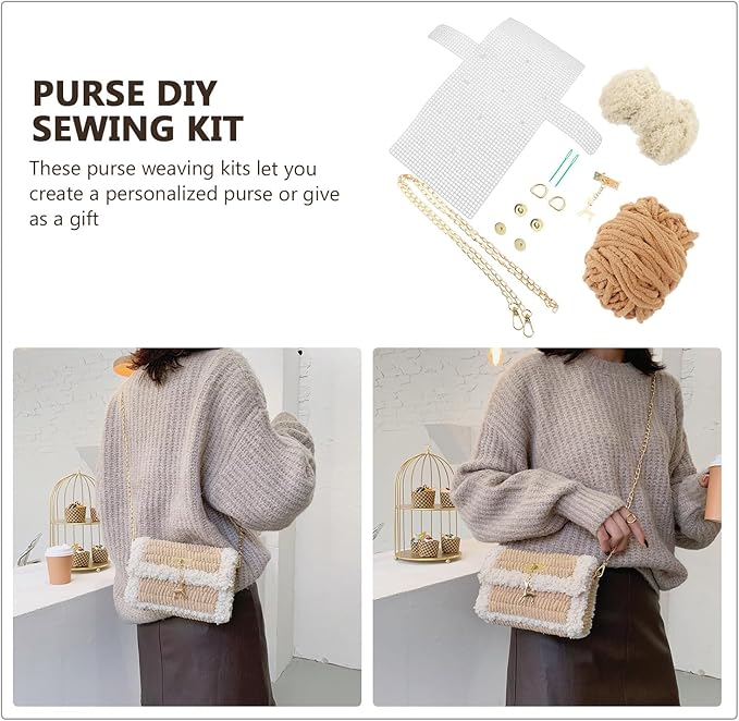 DOITOOL Purse DIY Sewing Kit with Deer Pendant - Handmade Braided Bag Material Set for Beginners Practical Crochet Purse Making Supplies 7.28X4.13X1.57 Inch