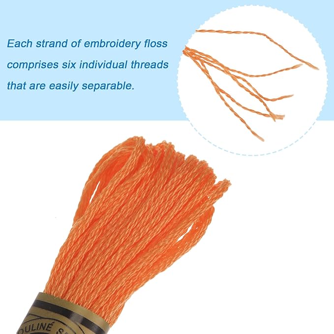 HARFINGTON 12 Skeins Embroidery Floss 8m Each Egyptian Long Fiber Cotton Cross Stitch Thread 26S/2x6 for Embroidery Projects Bracelet, Orange