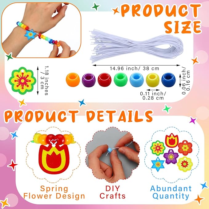 Tondiamo 24 Sets Spring Crafts Spring Beads for Bracelets DIY Colorful Flower Bracelet Making Kit for Jewelry Making Supplies DIY Activities Party Favor Gifts