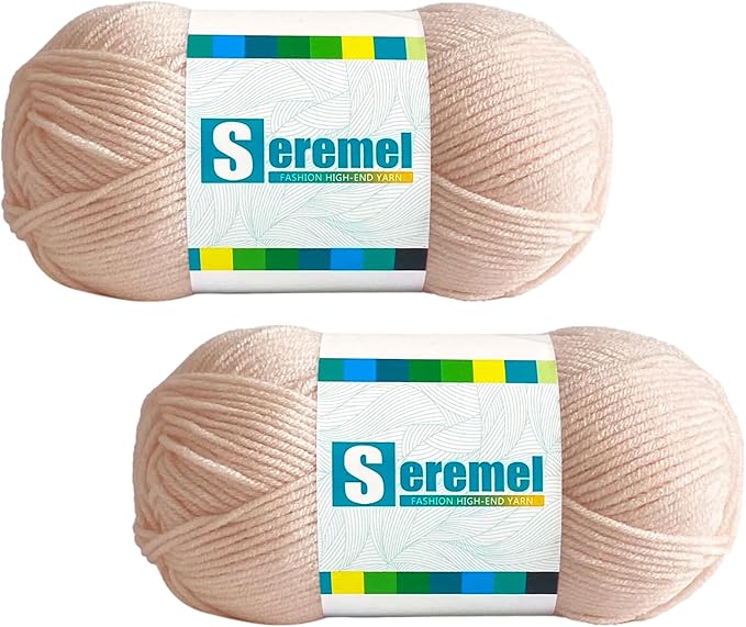 2 Pcs Soft Fluffy Acrylic Yarn for Crocheting and Knitting #4Worsted Weight Yarn-2x50g/2x 142Yards Perfect for Crafts, Blankets Hats, Gloves, Scarf (Skincare Powder)
