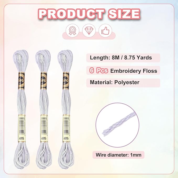 PATIKIL 6 Skeins Embroidery Floss, Polyester Embroidery Threads Bracelets String for Cross-Stitch Hand Embroidery, Light Gray