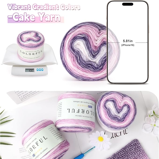 Katech Gradient Cake Yarn for Crocheting-Multicolor Soft Rainbow Cotton Crochet Yarn for Scarves, Shawls, Blankets, and Garments(C)