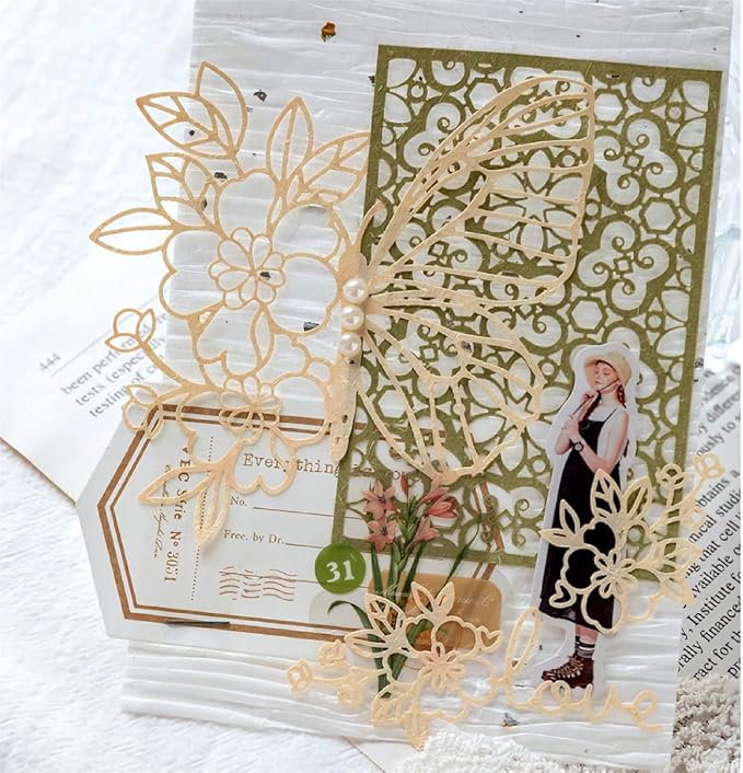 Vintage Scrapbook Cutouts Paper Lace for Scrapooking Supplies Kit,40 Pcs Decorative Scrapbook Paper Flowers, Butterfly,Window Frame Cutout for Junk Journals,DIY Art Craft Album