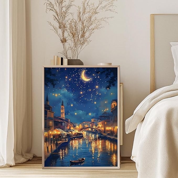 GEEHEIY Venice Diamond Art Kits for Adults, Starry Night 5D Diamond Painting Kits for Beginner, DIY Full Drill Round Gem Art for Home Wall Decor 12 x16 Inch