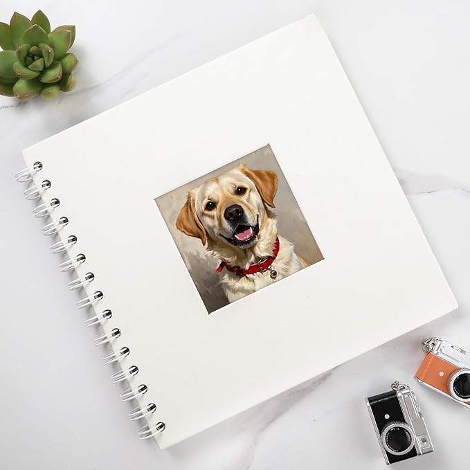 Scrapbook 8 x 8 Inch DIY Square Photo Window, Memory Book for Parents and Kids, Photo Album Hardcover Kraft Paper Cream 20 Sheets/ 40 Pages