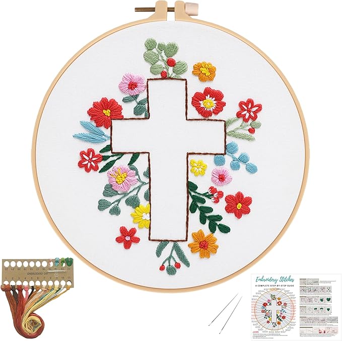 Louise Maelys Cross Embroidery Kits for Beginners, Easter Jesus DIY Cross Stitch Starter Craft Kit for Adults Including Cloth with Pattern, Hoop, Needles Instruction and Threads