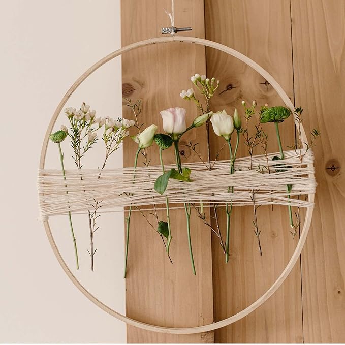 caydo 3 pieces 14/16/18inch large round embroidery hoops kit, cross stitch hoop ring for art craft handy sewing, wedding wreath, dream catch, and wall hanging decoration