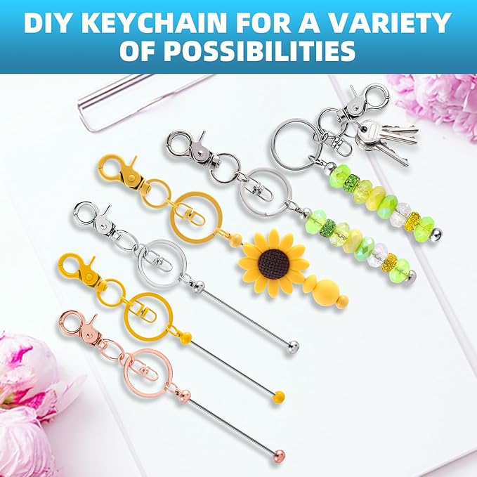 80 Pcs Beadable Keychains Bulk Kit – DIY Keychain Making Supplies with Metal Blanks for Crafts, Jewelry, Charms, Custom Projects – Blank Chain Bars for Beaded Keychain Design (Multicolor)