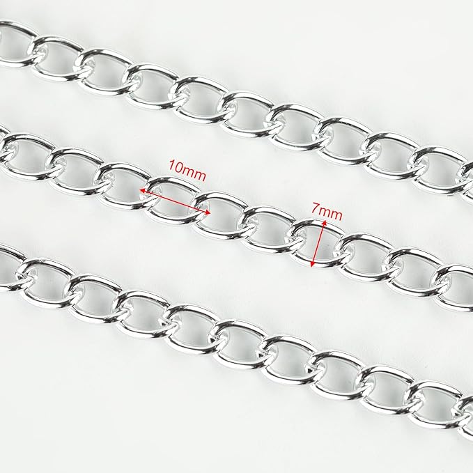 YOUBEIYEE 33ft/10m Cable Link Chain for Jewelry Making Light Silver Plated Aluminum Jewelry Chains Bulk with Jump Rings and Lobster Clasps