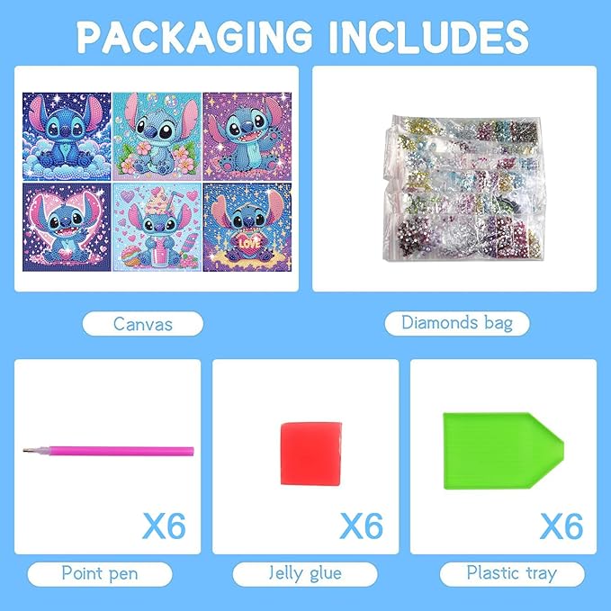 Gearock 6 Pack Diamond Art Painting Kits for Beginners, Easy DIY Cute Heart Big Gem Art Kits for Cartoon Lovers Halloween Christmas Birthday Gifts, 6x6 Inch