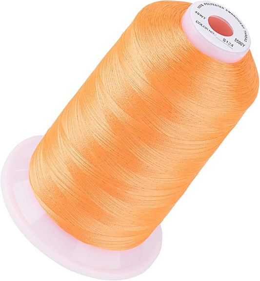Simthread 5500Yds Embroidery Thread, 5000M High-Yardage 40WT 100% Polyester Thread – 170+ Vivid Colors, High-Speed Rated – Compatible with Brother, Singer, Janome & More - Neon Orange S124