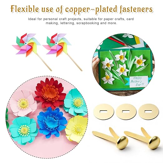 100 PCS Mini Brad Fasteners, and 300 Pieces Washers with Hole Punch, Round Paper Fasteners for Crafts Mini Brass Brads Metal Brad Split Pins Pastel for Paper Crafts DIY Scrapbooking Supplies (Gold)