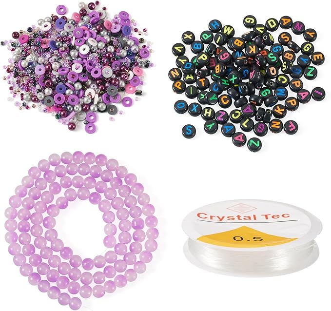 Spritewelry Friendship Bracelet Making Kit with Glass Seed Beads 8mm Purple Clay Beads Bracelet Making Kit for Adults Letter Bead for Jewelry Making DIY Crafts Gift Supplies 1 Bag