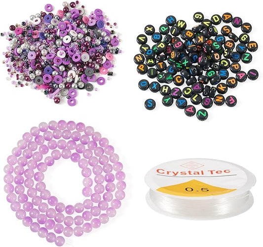 Spritewelry Friendship Bracelet Making Kit with Glass Seed Beads 8mm Purple Clay Beads Bracelet Making Kit for Adults Letter Bead for Jewelry Making DIY Crafts Gift Supplies 1 Bag