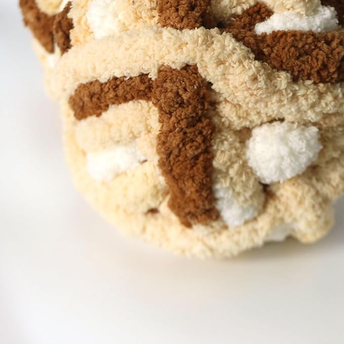 White+Light Yellow+Brown Chunky Chenille Yarn for Crocheting Bulky Thick Fluffy Yarn for Knitting,Super Bulky Hand Blanket,Soft Plush Yarn Crochet Carpet 8 Jumbo Pack(63.76oz/197.68yd