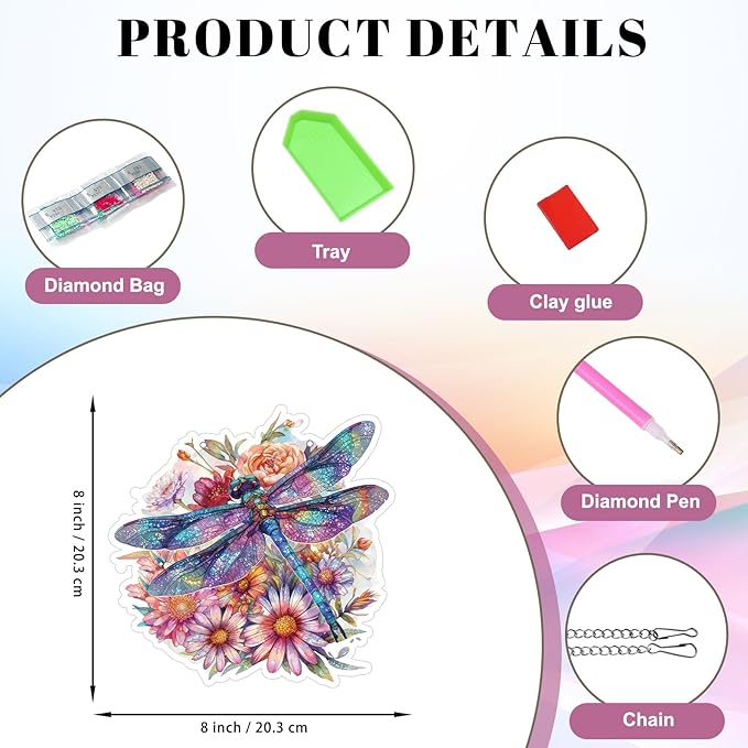 Roneenz Diamond Painting Kits Hanging Pendant, Floral Dragonfly Hanging Diamonds Art kit for Adults, Special Shaped DIY 5D Art Window Decor, Home Garden Room Decor Gifts for Women and Girls