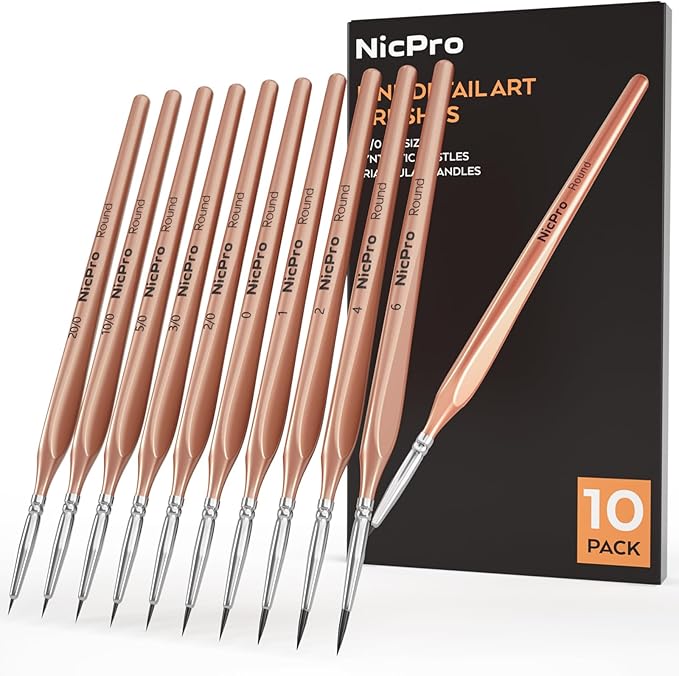 Nicpro Detail Paint Brushes 10 PCS Aesthetic Fine Tip Professional Miniature Painting Artist Brush Set for Micro Detailing Acrylic Watercolor Oil Craft Models Rock Army Paint by Number for Adult