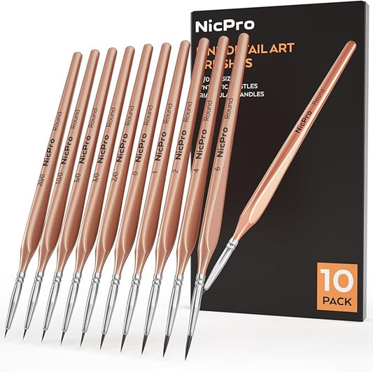 Nicpro Detail Paint Brushes 10 PCS Aesthetic Fine Tip Professional Miniature Painting Artist Brush Set for Micro Detailing Acrylic Watercolor Oil Craft Models Rock Army Paint by Number for Adult