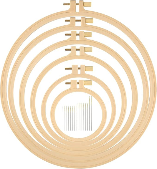 6 Pcs Embroidery Hoop 6 Size, Round Plastic Cross Stitch Hoop with 16 Needles (3.6In to 10.7 in), Small Embroidery Hoop, Cross Stitch Hoops and Frames, Suitable for Embroidery, Craft Sewing