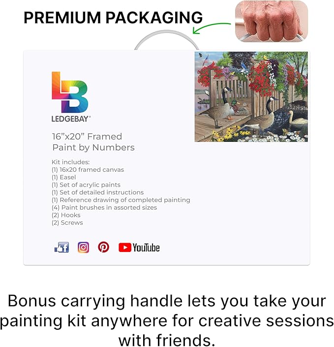 Ledgebay DIY Paint by Numbers Kit for Adults Framed Canvas Beginner to Advanced Paint by Numbers Kit Kits Include Acrylic Paint Set Brushes Tabletop Easel (Nature's Blessing 16" x 20" Framed)