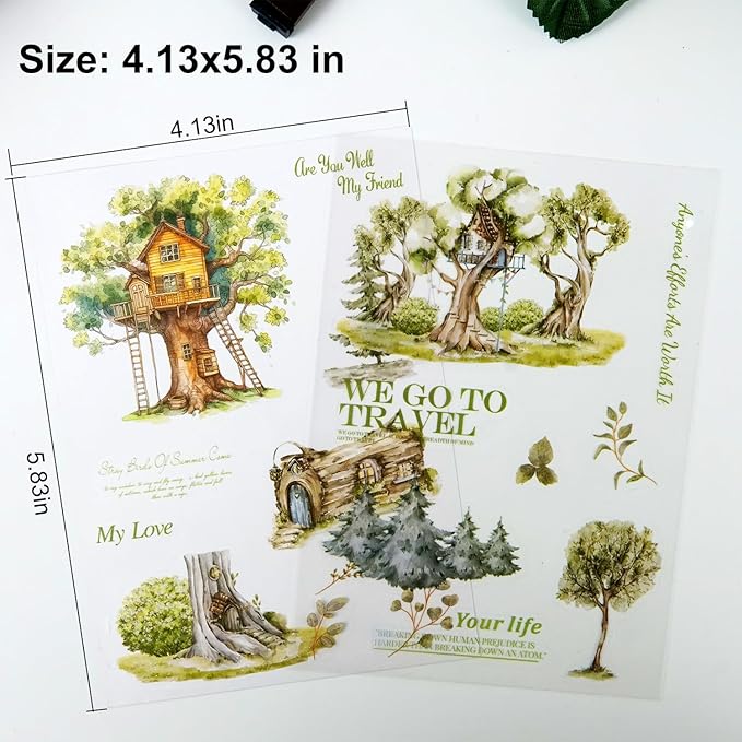 Forest Adventure Sticker Book Set, 20Sheets PET&Washi Pre-Cut Stickers for Scrapbooking, Journaling, DIY Crafts, and Art Supplies