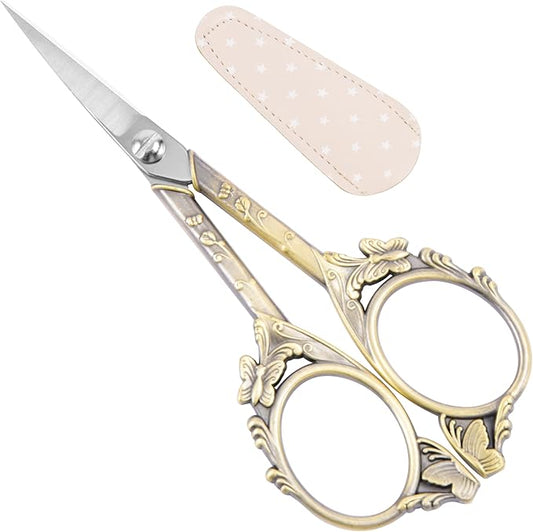 Crochet Scissors with Cover – Antique Bronze Vintage Small Embroidery Scissors, Sharp Craft Scissors for Yarn Thread Sewing Needlework, Cute Butterfly Design Gift for Crocheter Quilter, 4.6 Inch