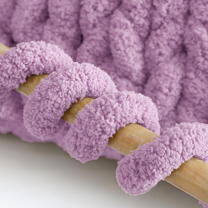 Mellobello Jumbo Chunky Yarn for Hand Knitting - Super Thick Chenille Chunky Yarn for Crocheting - Extra Soft Bulky Fluffy Blanket Big Yarn 8 Jumbo Pack (27yds,8 oz Each Skein) Purple