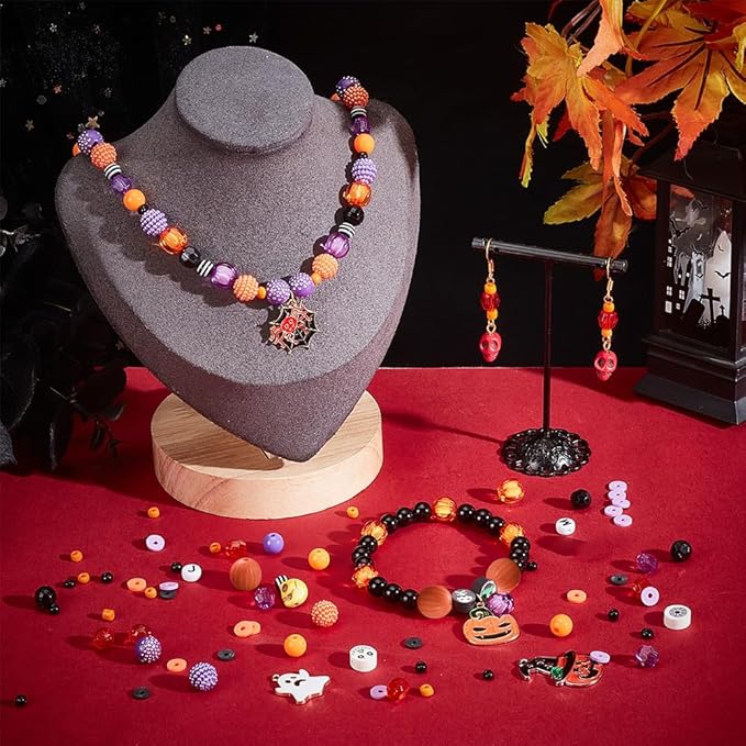PH PandaHall Halloween Friendship Bracelet Kit, 1370+ Halloween Beads 24 Styles Orange Purple Acrylic Bead Skull Ghost Beads Charms Clay Heishi Bead for Jewelry Making Bracelet Necklace DIY Crafts