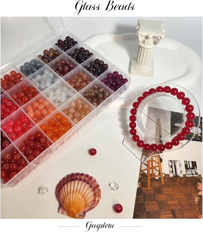 2500PCS 8mm Glass Beads Bracelet Making Kit, 96 Colors Crystal Beads for Jewelry Making, 4 Box Round Beads Suitable for Beginners