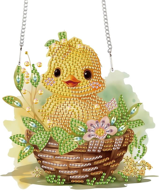 TDFERAN Diamond Painting Pendant DIY Chick Easter Diamond Art Ornament Kits Window Pendant, Diamonds Painting Hanging, Diamant Suncatcher Art Hanging for Wall Home Decor