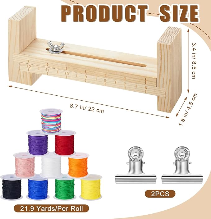 Burbell 13 Pcs Wooden Bracelet Jig Kit Adjustable Clear Scale Bracelet Maker 10 Roll 22 yd DIY Nylon String 2 Pcs Clamp Making Tools for Necklaces Car Hangings