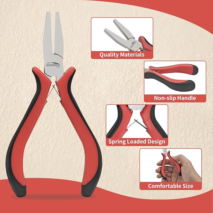 houseran flat nose pliers 5" - 5 pack, flat jaw pliers for jewelry making, diy, craft, repairing