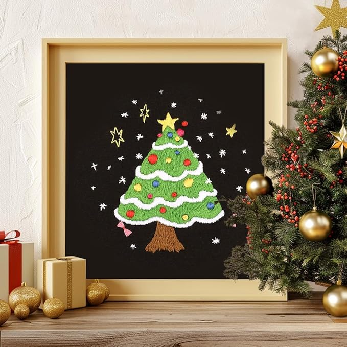 christmas embroidery kits: 1 pack cross stitch kit for beginners adults, diy ornaments craft kit with all tools & instructions, stamped hand embroidery starter kit for holiday crafts & xmas home decor