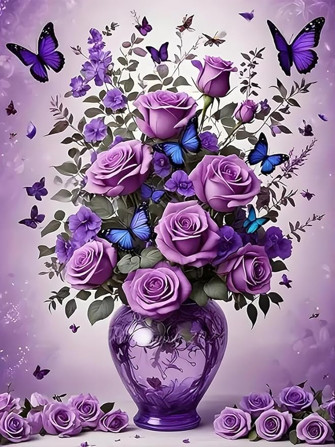 DIYCYCY Floral&Butterfly Diamond Art Kits for Adults Beginners,DIY 5D Diamond Painting Flowers,Round Full Drill Gem Art for Adults,Diamond Dots Paintings Picture Crafts Home Wall Decor 12x16 in