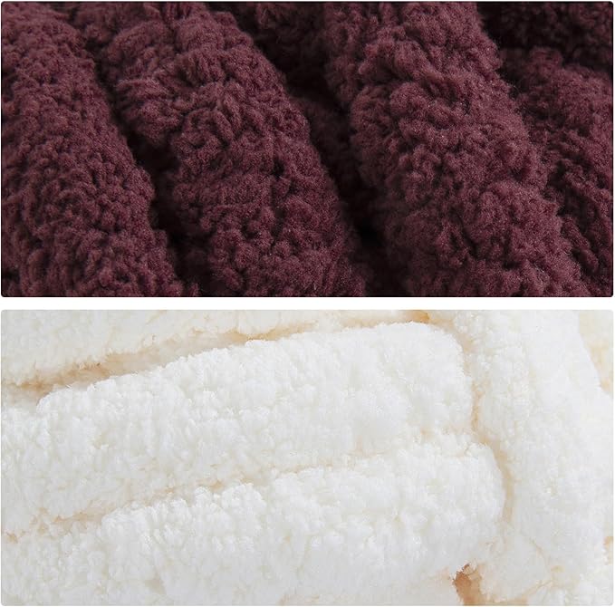 Mabozoo Assorted Chunky Fluffy Yarn for Crocheting & Knitting, Jumbo Chenille & Bulky Plush Yarn, Cream & Wine Red (31.7 yds, 8 oz Each)