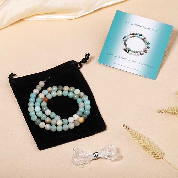 Stone Beads, 60pcs Amazonite, 6mm Round Loose Beads for Jewelry Making, Bracelets, with Bag, String & Card