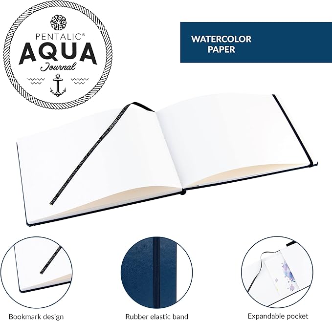 Pentalic 7" x 10" Aqua Journal, Watercolor, 48 Pages, Blue