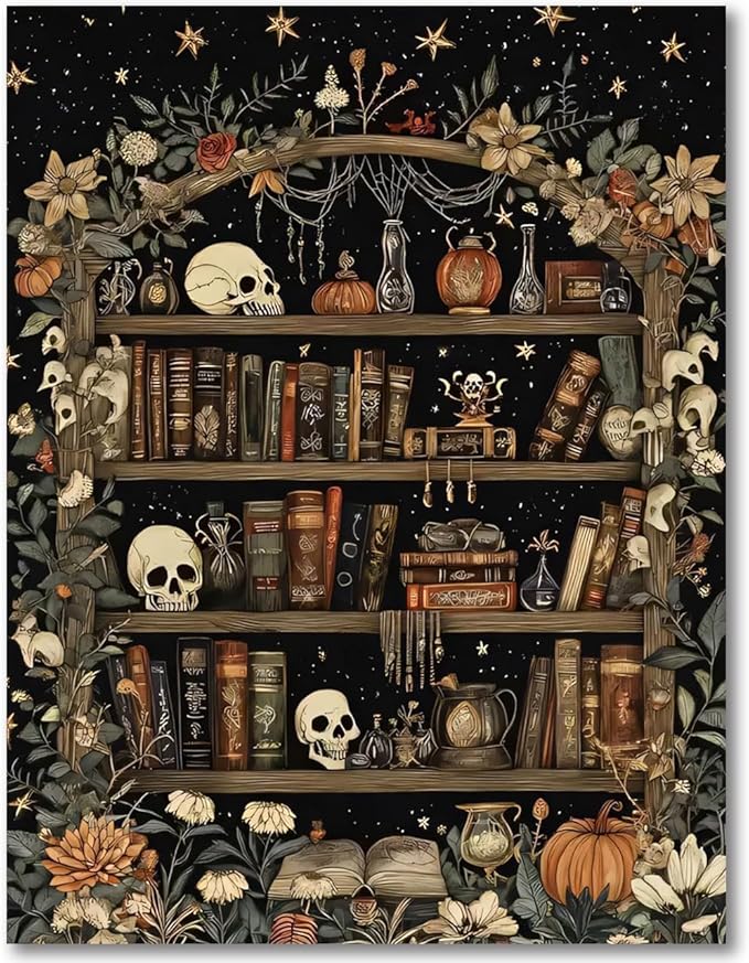 Bookshelf Stamped Cross Stitch Kits for Adults - Book Embroidery Kits for Beginners Adults,11 CT Patterns Dimensions Counted Cross Stitch Kits for Adults Arts Craft 12x16 inch